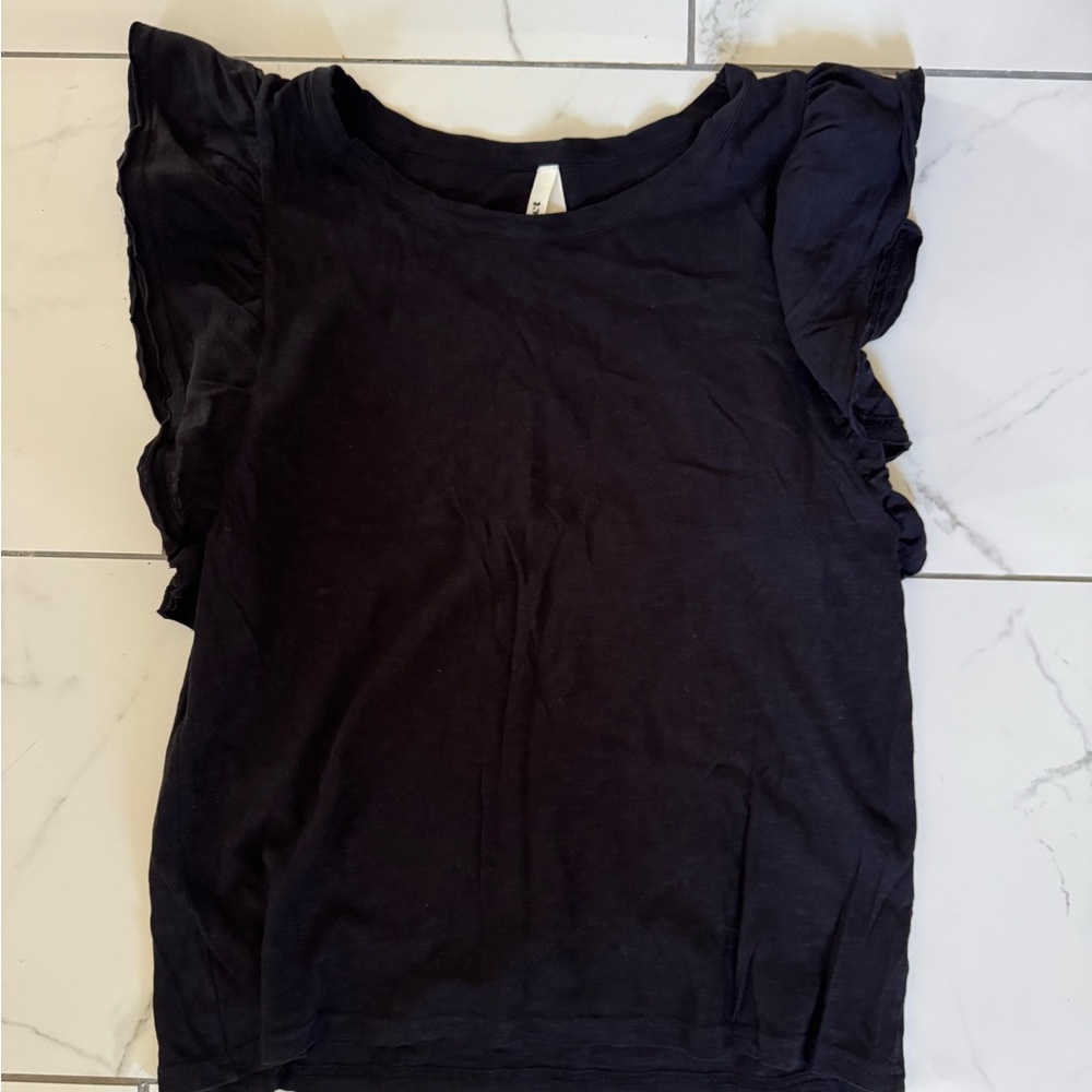 Pact Women’s 100% Organic Cotton Black Ruffle Sleeve Top